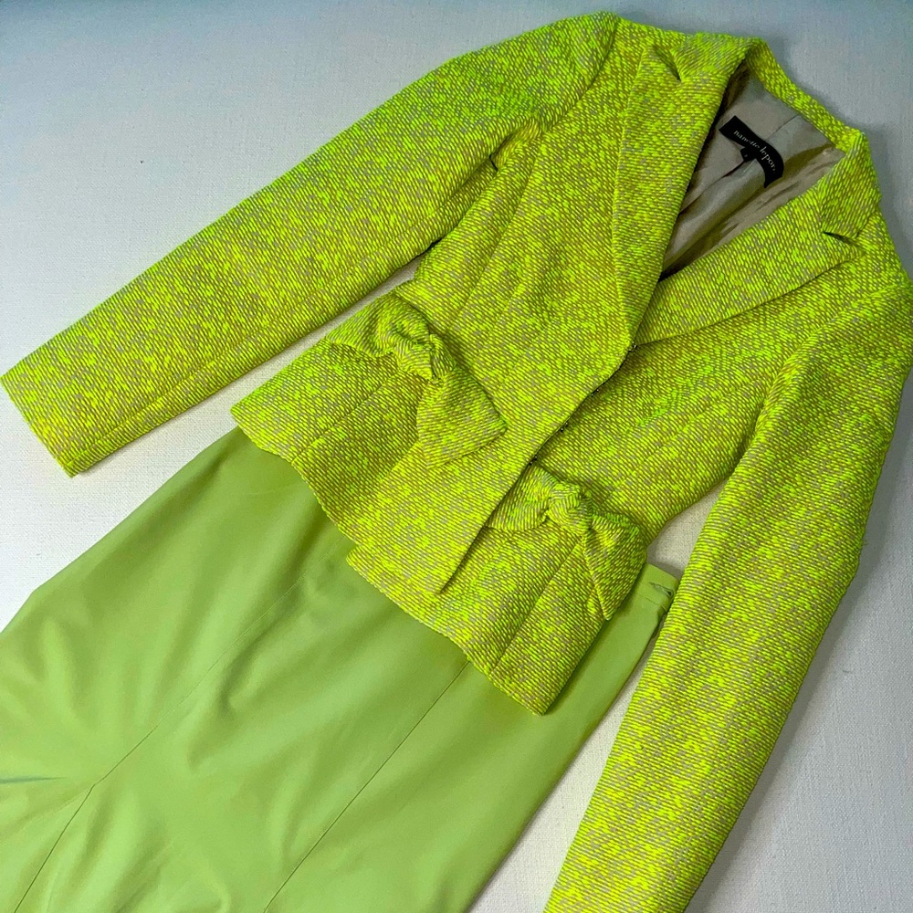 Nanette Lepore Blazer Jacket Lime Green Cotton Blend with Skirt